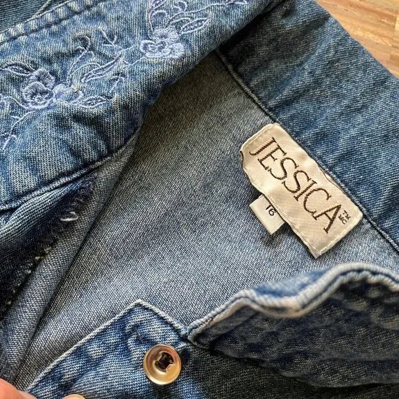 Jessica Sleeveless Denim Chambray Maxi Dress Button Front Embroidered Collar - Picture 3 of 10